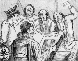 Title vignette: the characters of the Bible reading The Amusing Bible