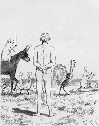 9. Man reviews the animals.