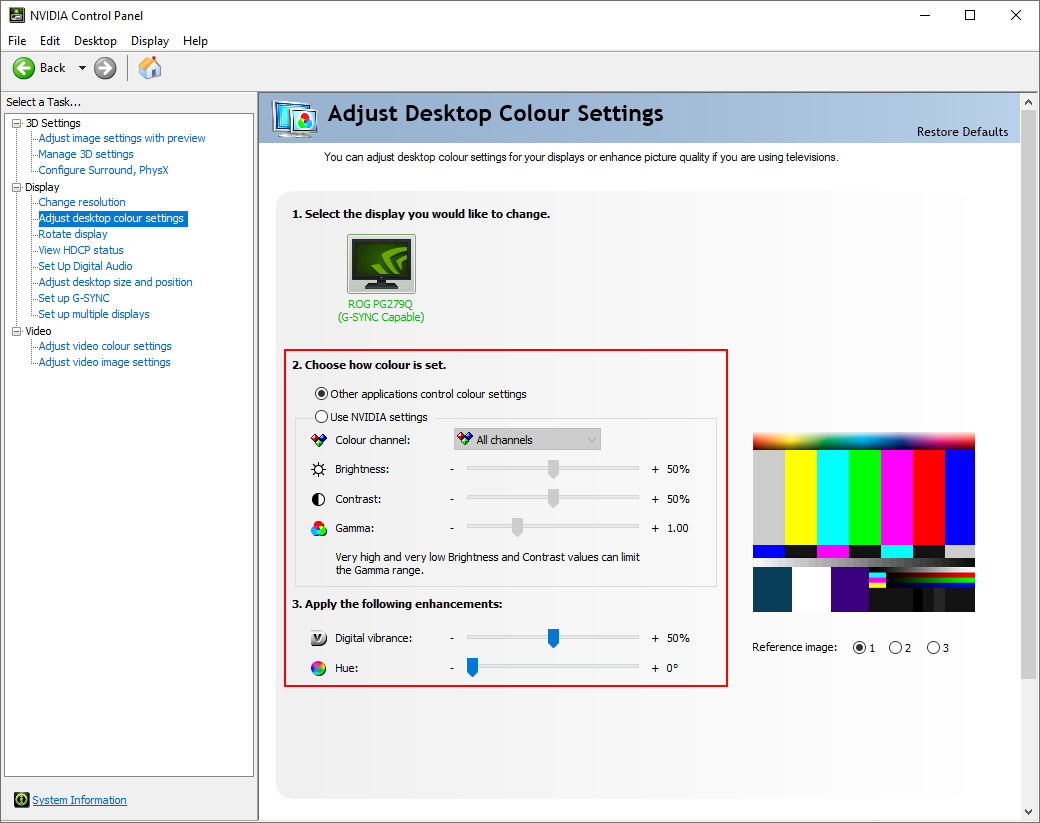 NVIDIA Control Panel Adjust Desktop Colour Settings